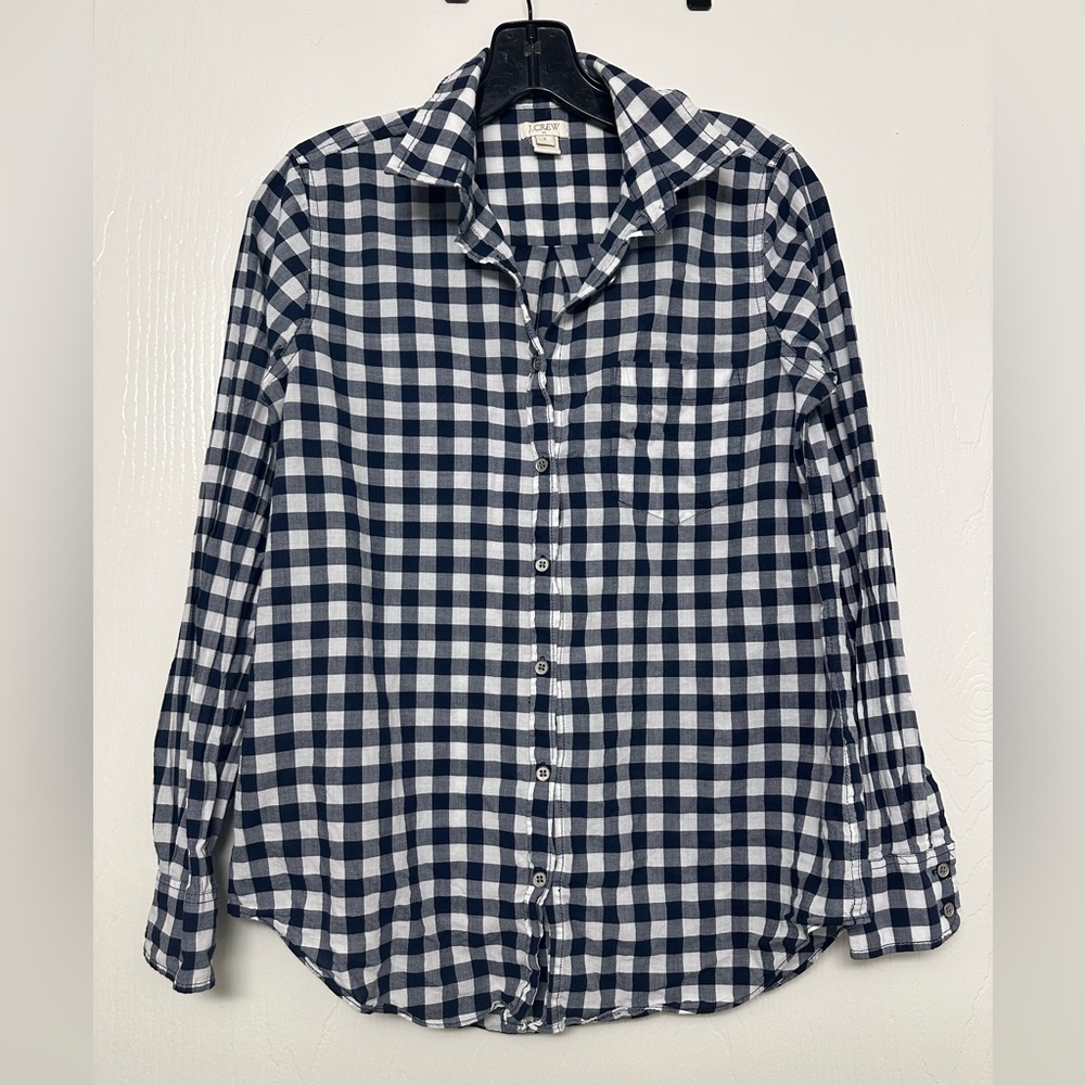 J. Crew Navy and White Plaid Shirt